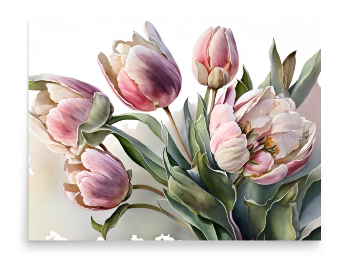 Tulips Watercolor Print, Spring Floral Botanical Art