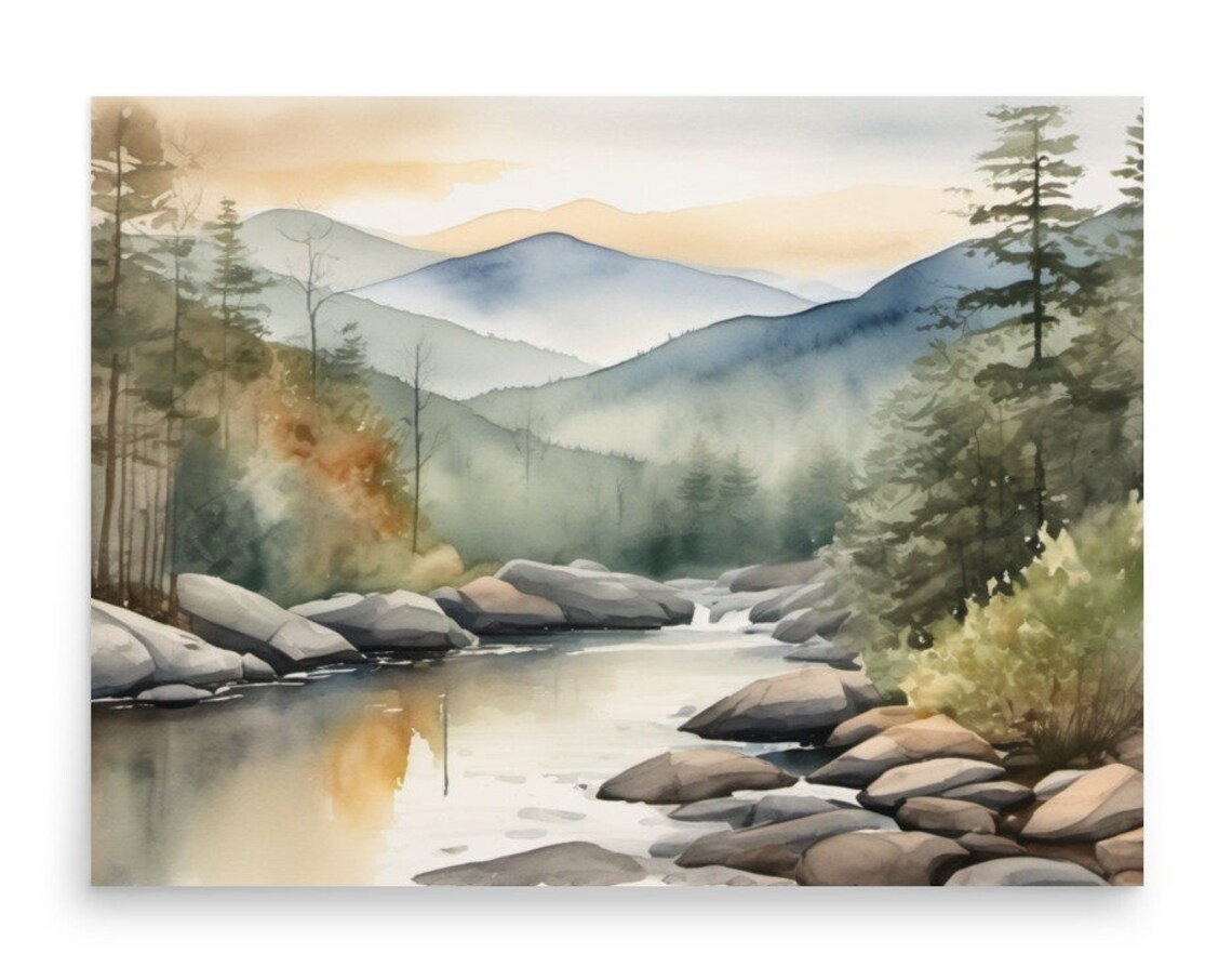Salmon River Idaho Landscape Watercolor Art Print