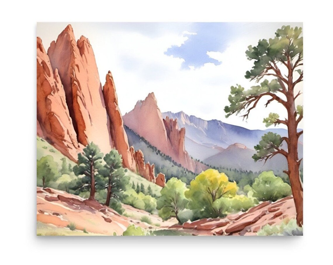 Garden Of Gods Colorado Watercolor Landscape Art Print
