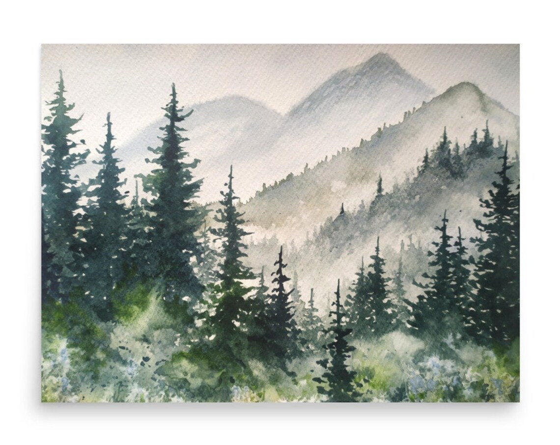 Appalachian Mountains Watercolor Art Print, Smoky Peaks