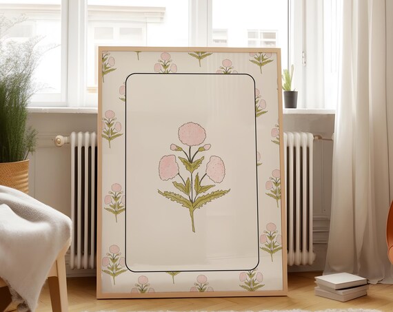 Pink Dahlia Vintage Floral Framed Botanical Art Nursery Poster
