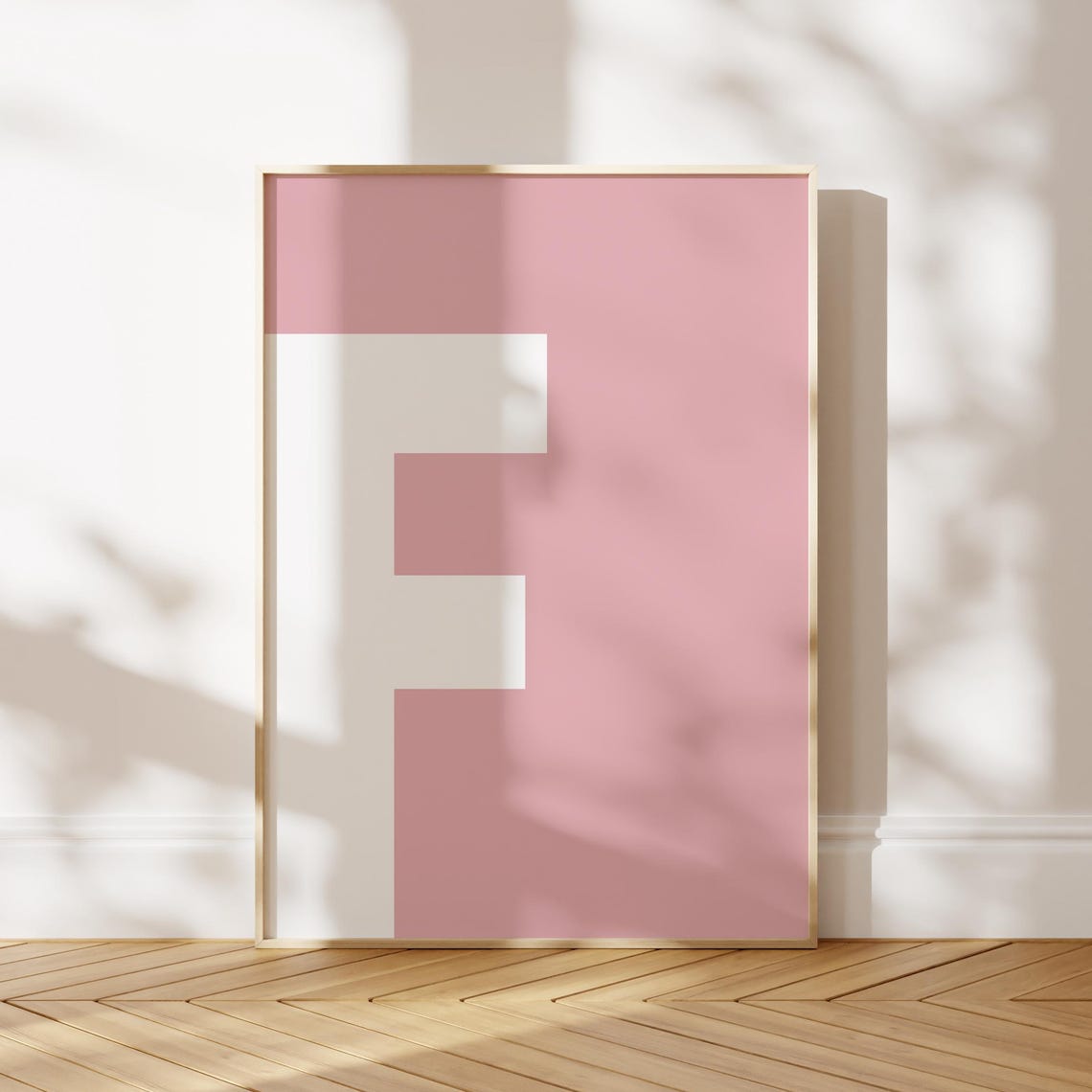 Letter F Monogram Typography Minimalist Blush Pink Wall Decor Poster