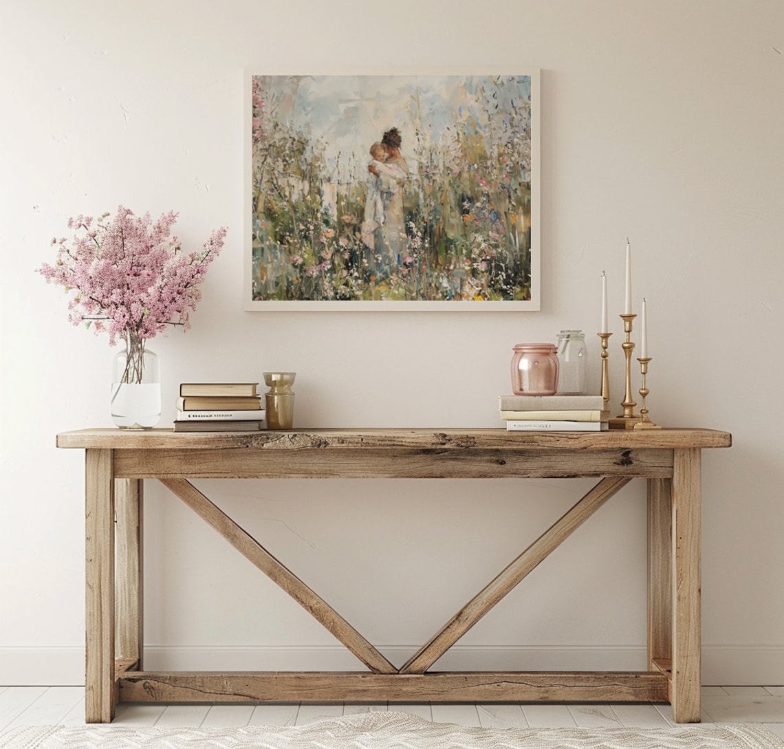 Mother Embracing Child in a Wildflower Garden Vintage Poster - Image 3