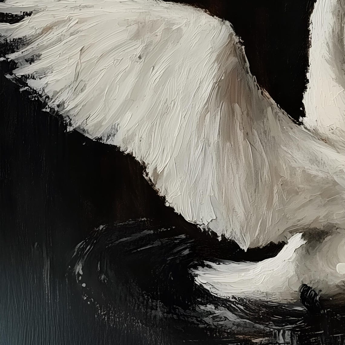 Elegant White Swan with Spread Wings on a Black Background Poster - Image 3