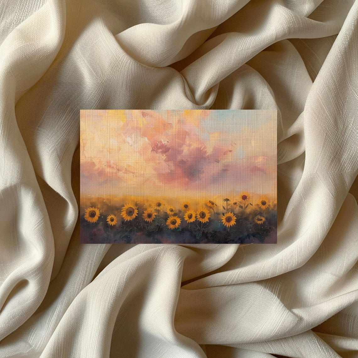 Sunflower Field Under Pastel Sunset Sky Summer Landscape Poster - Image 2