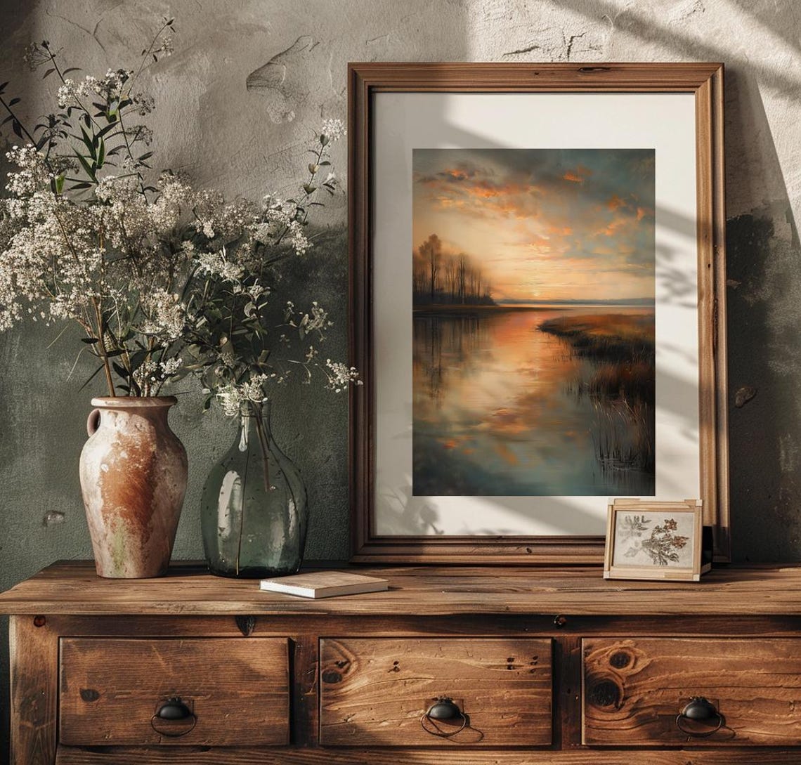 Golden Sunset Reflection Over a Still Marsh Landscape Poster - Image 2