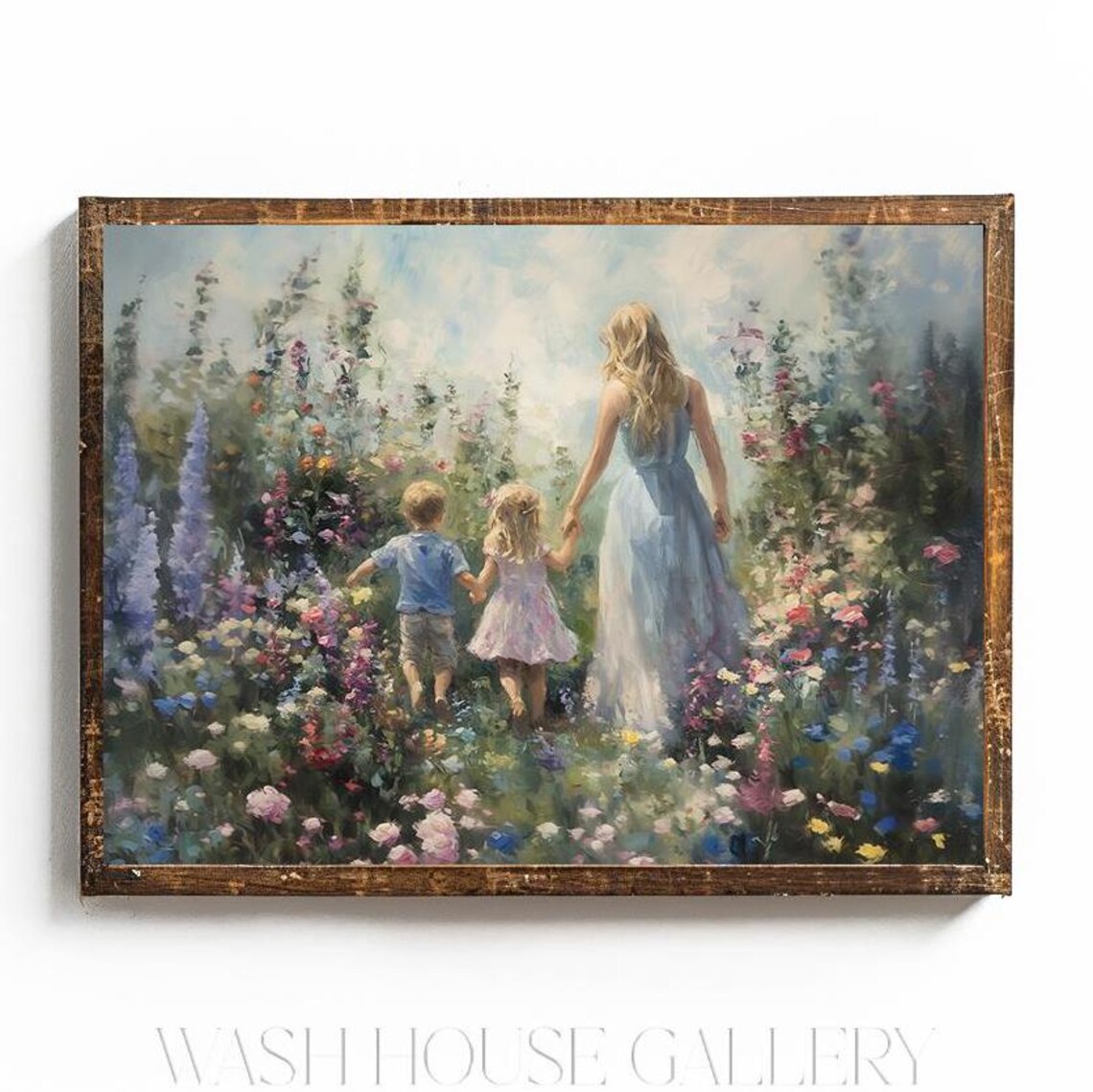 Mother With Son And Daughter Walking Through Flower Garden Poster - Image 2