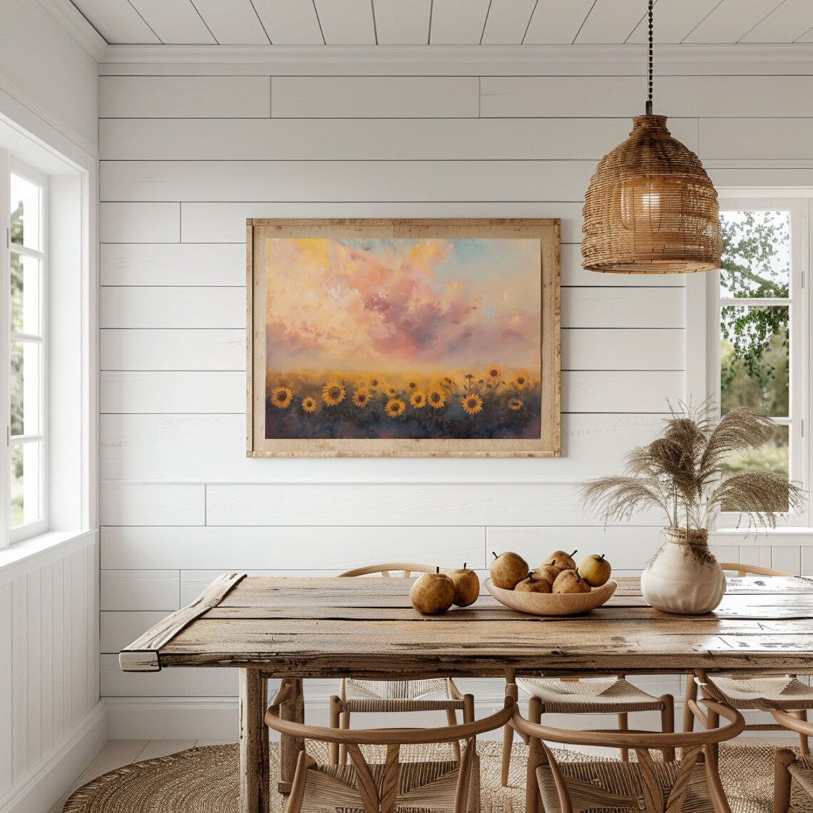 Sunflower Field Under Pastel Sunset Sky Summer Landscape Poster - Image 3