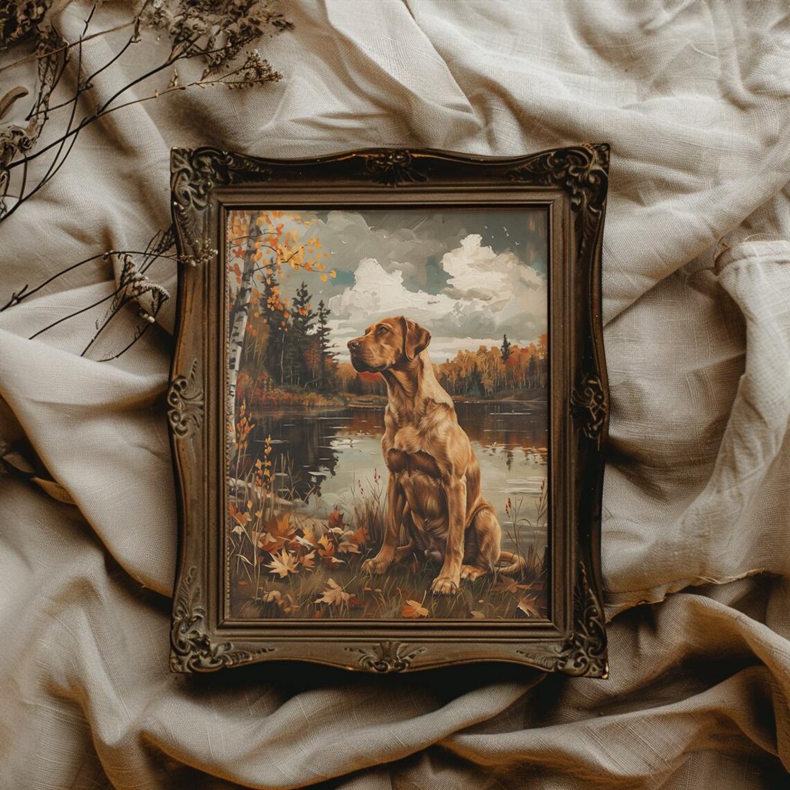 Red Labrador Retriever By Autumn Lake Wildlife Portrait Art Poster - Image 3
