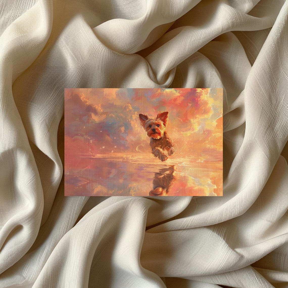 Yorkie Leaping Through Sunset Sky Dreamy Pet Memorial Art Poster - Image 3
