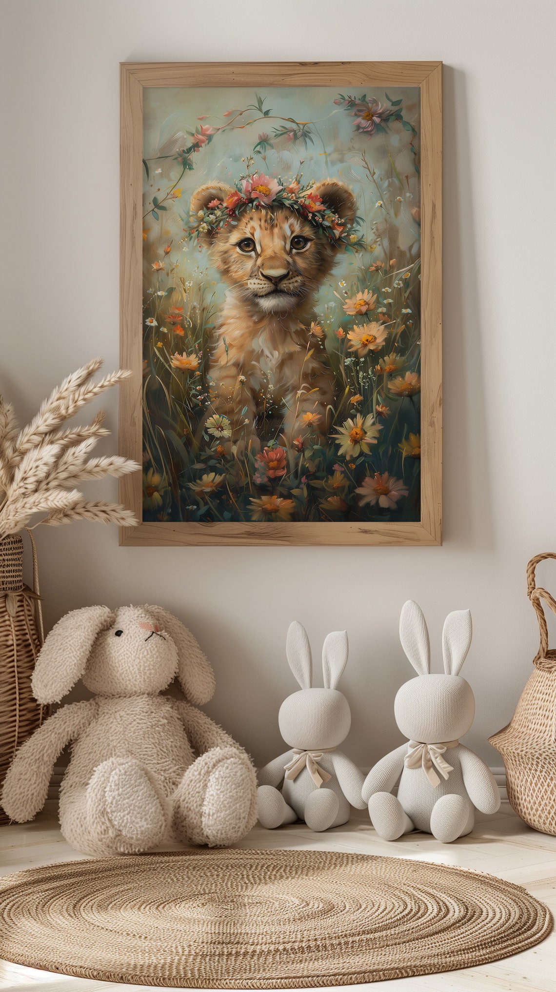 Baby Jungle Animal Wall Art Lion Cub Print Jungle Animal Nursery Wall Art Jungle Theme Baby Shower Decor Baby Animal In Flower Crown Print - Image 2