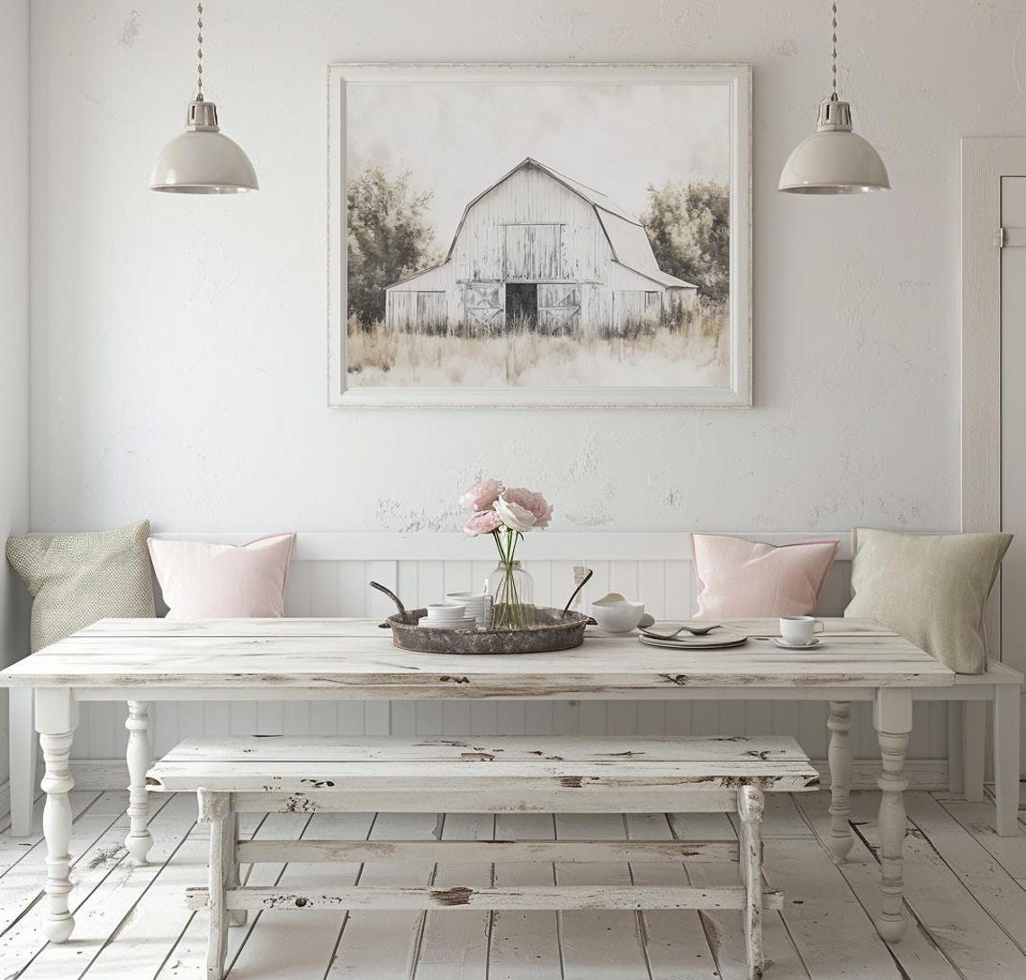 White Barn In Neutral Watercolor Farmhouse Style Country Poster - Image 2