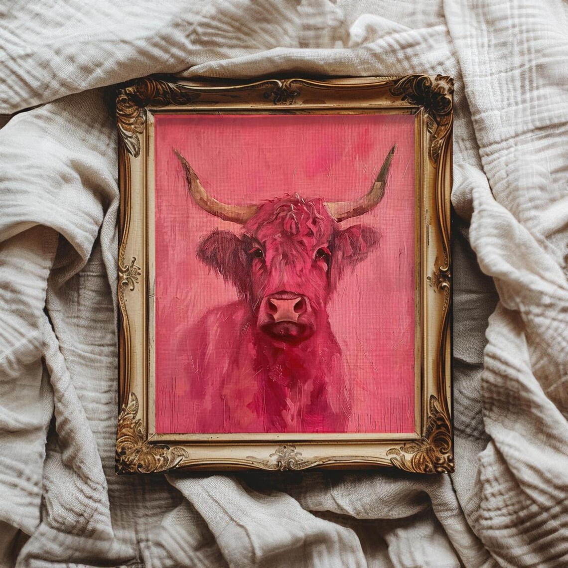 Pink Highland Cow Print Hot Pink Wall Art Pink Farmhouse Wall Art Hot Pink Gallery Wall Art Set Pink Cow Art Gift For Cow Lover Pink Kitchen - Image 3