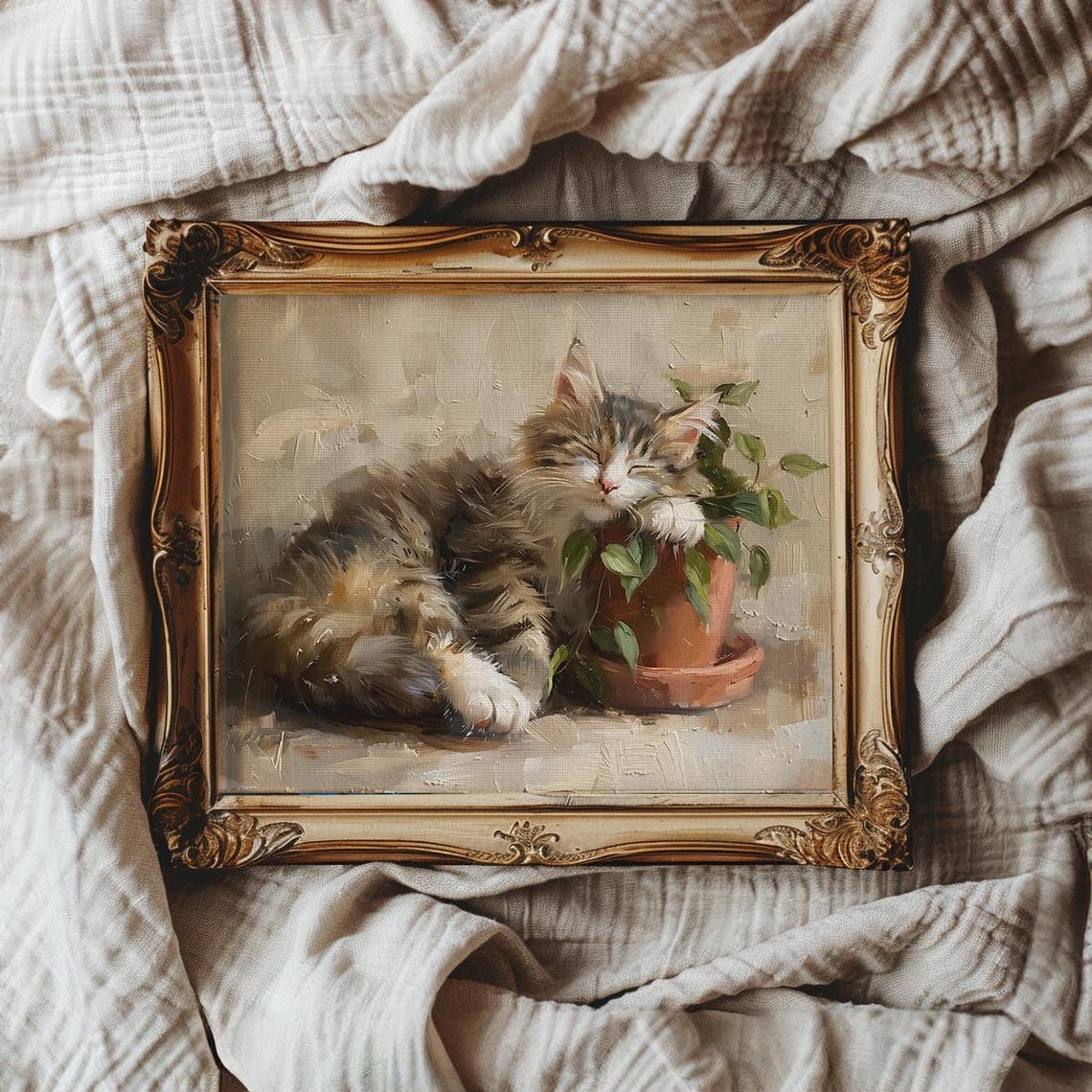 Sleeping Fluffy Kitten Resting Its Paw on a Terracotta Pot Poster - Image 3