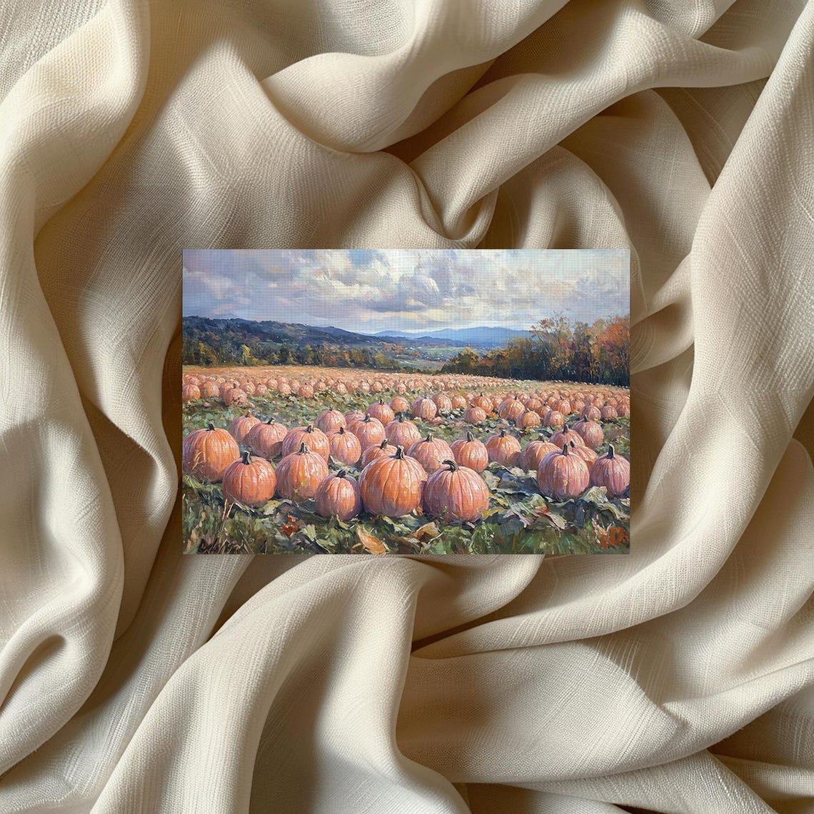 Endless Pumpkin Patch Field Beneath a Cloudy Autumn Sky Poster - Image 2