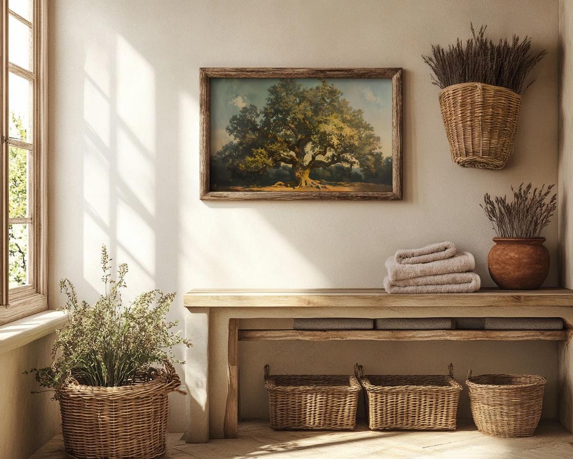 Majestic Old Live Oak Tree In a Sunny Meadow Landscape Poster - Image 3