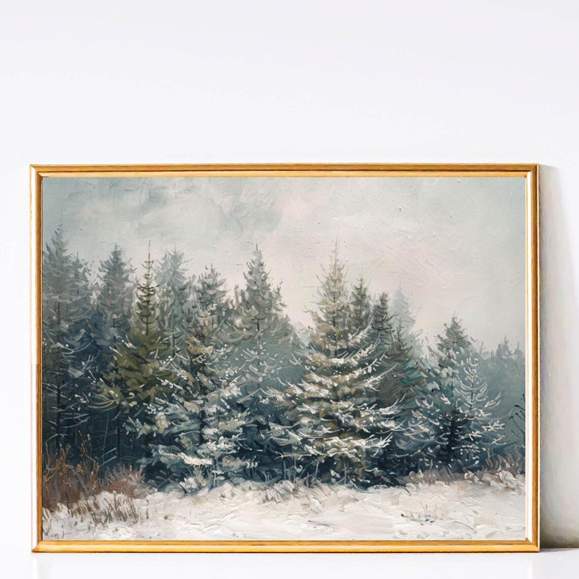 Snow Covered Pine Forest Winter Landscape Oil Painting Art Poster
