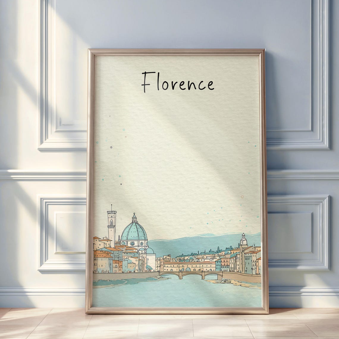 Florence Watercolor Sketch Poster With Duomo Cathedral and River Arno