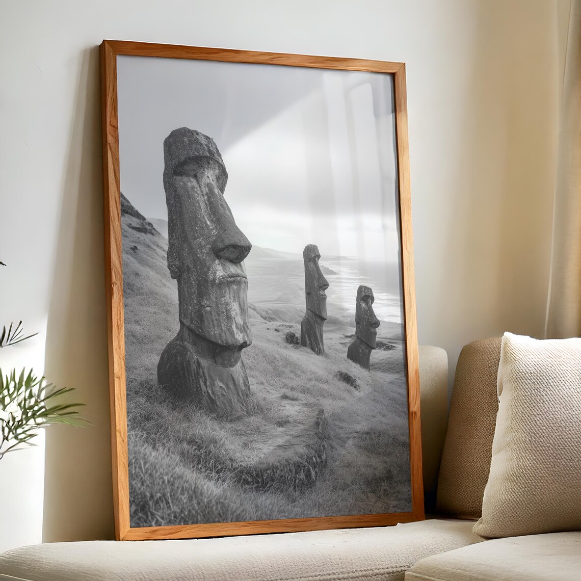 Easter Island Moai Statues Black and White Photography Poster