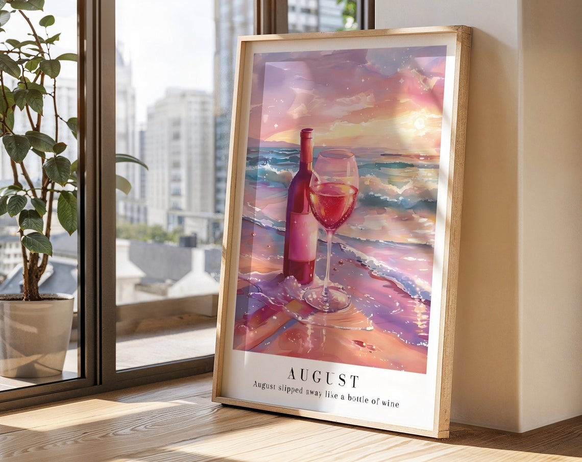 Taylor Swift August Wine Bottle Beach Sunset Watercolor Poster