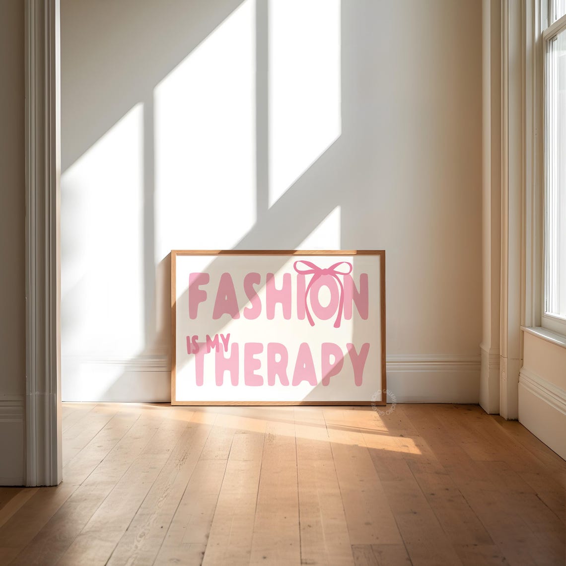 Fashion Is My Therapy Pink Bow Girly Retro Typography Poster - Image 2