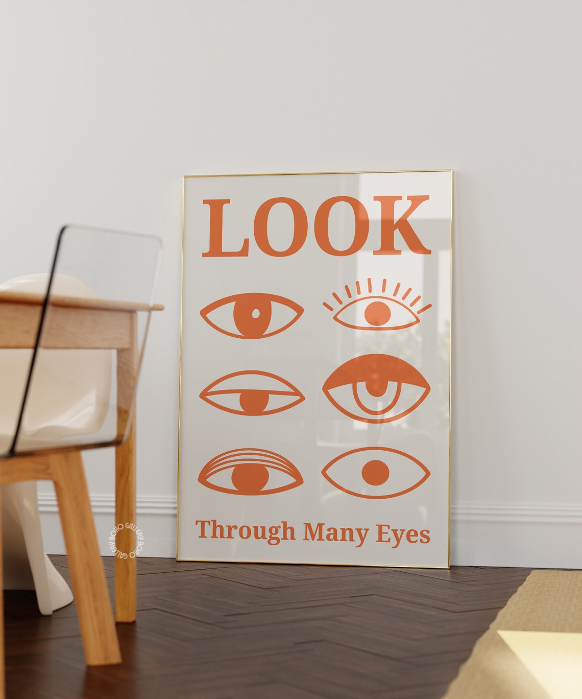 LOOK Through Many Eyes Orange Eye Illustrations Typographic Poster - Image 3
