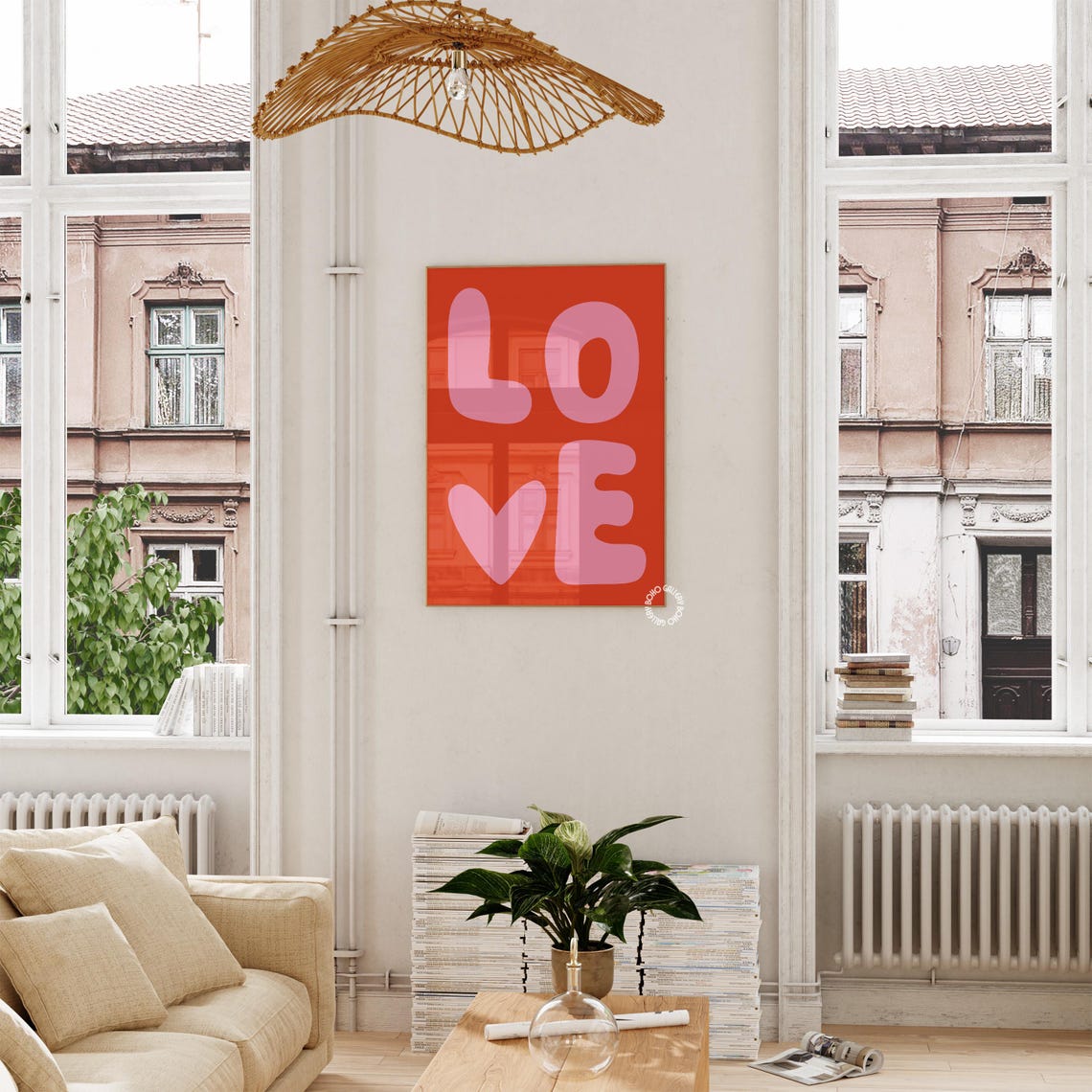 Pink Love Print Pink Preppy Wall Art Love Quote Wall Art Colorful Poster Trendy Funky Poster Aesthetic Girly Room Decor Heart Wall Art - Image 3
