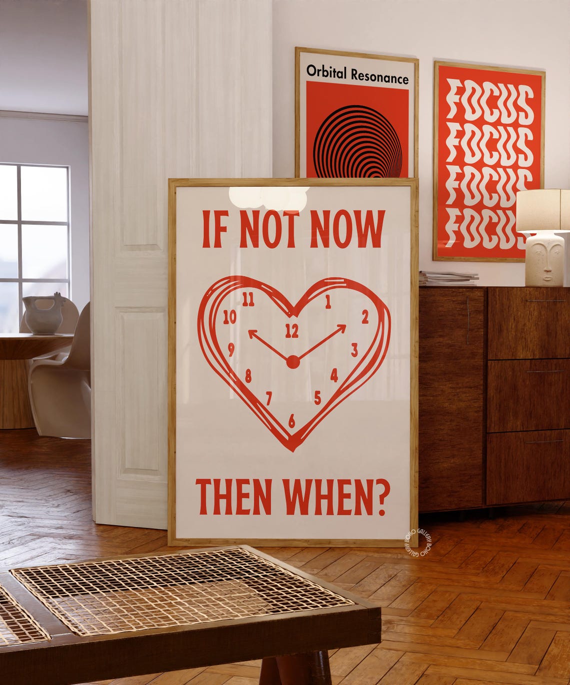 If Not Now Then When Red Heart Clock Retro Motivational Poster