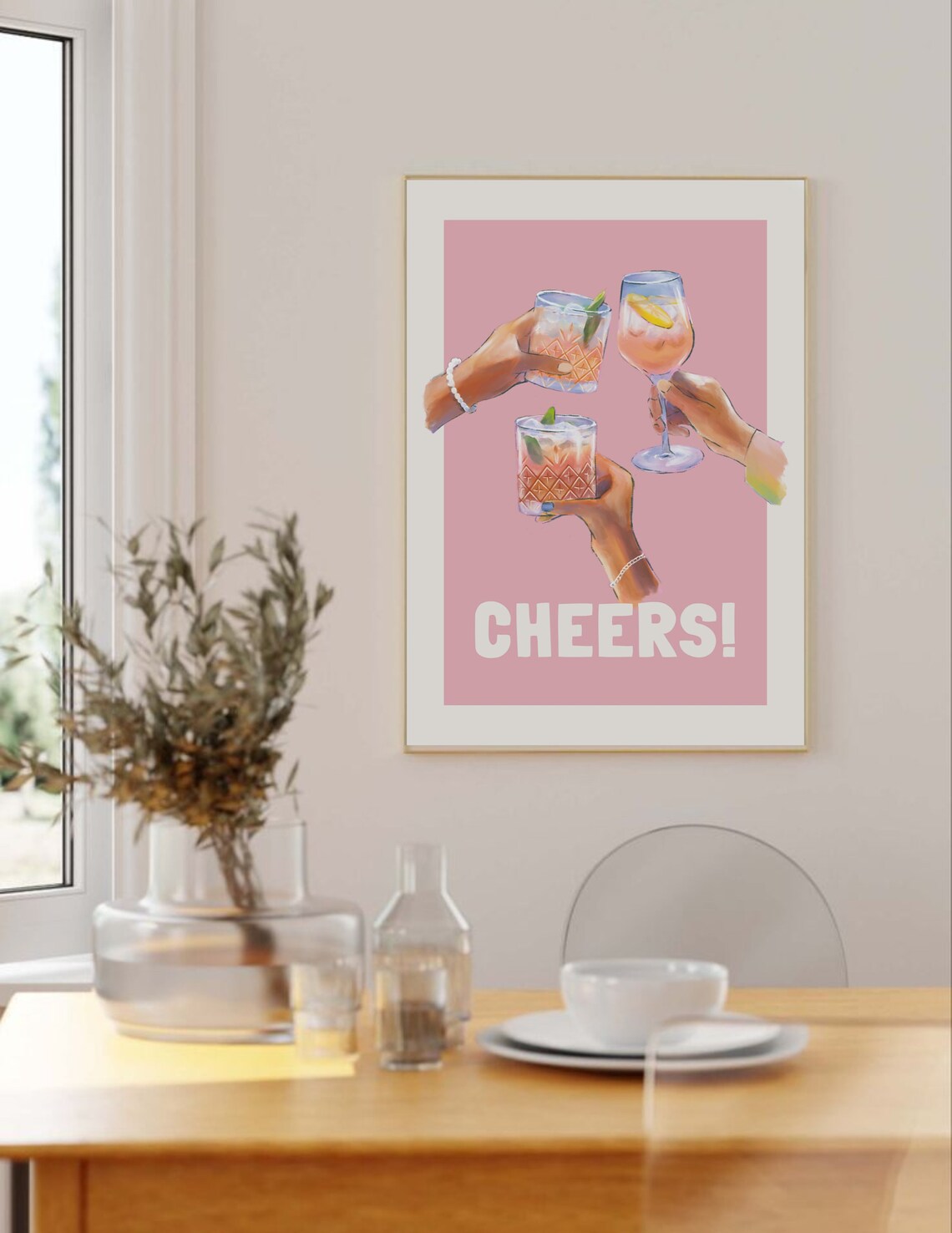 Bar Cart Retro Champagne Art Print, Groovy Decor - Image 3