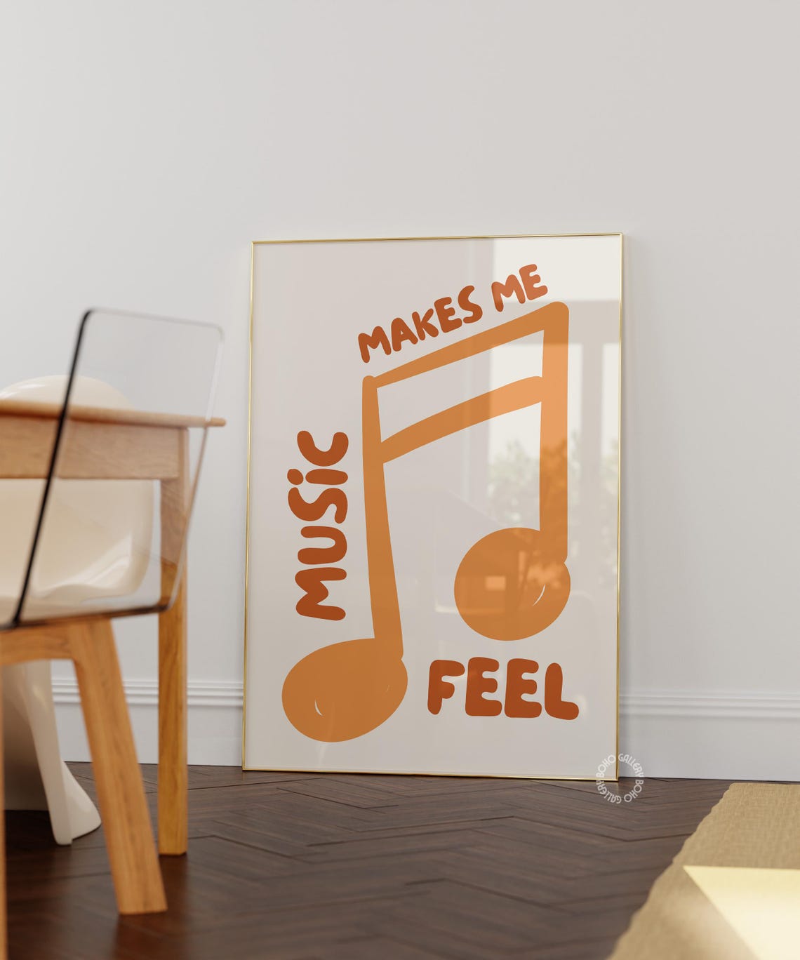 Music Makes Me Feel Orange Note Typography Poster Retro Music - Image 3