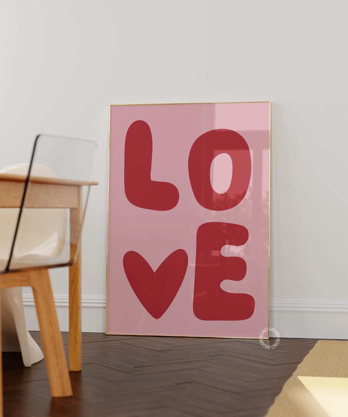 Red Pink LOVE Typography Heart Poster Retro Playful Style Decor - Image 2