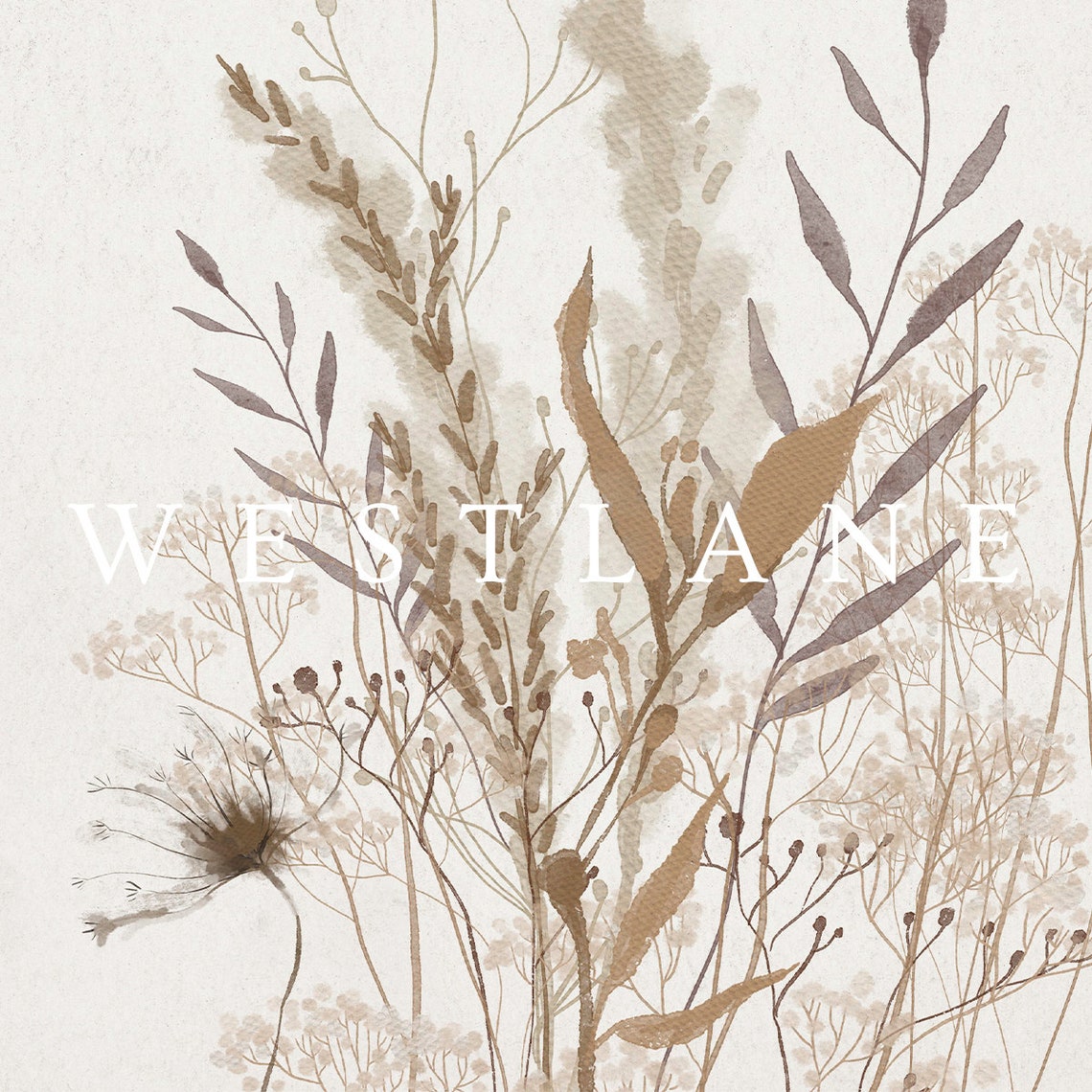 Neutral Botanical Watercolor Dried Wildflowers Rustic Wall Art - Image 2