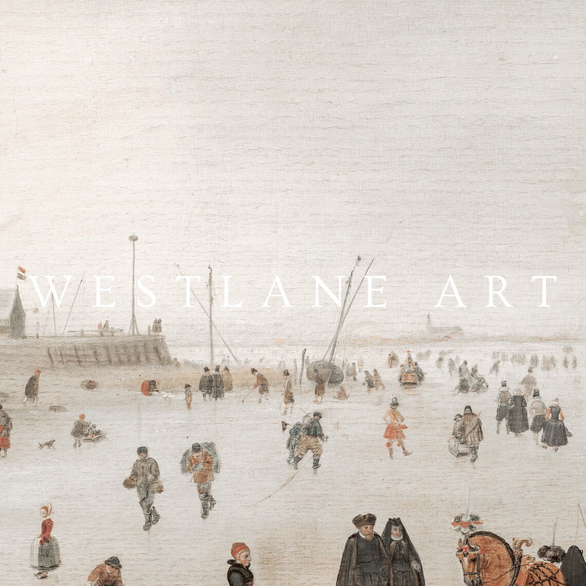 Vintage Dutch Winter Ice Skaters Frozen Canal Painting Art Print - Image 2