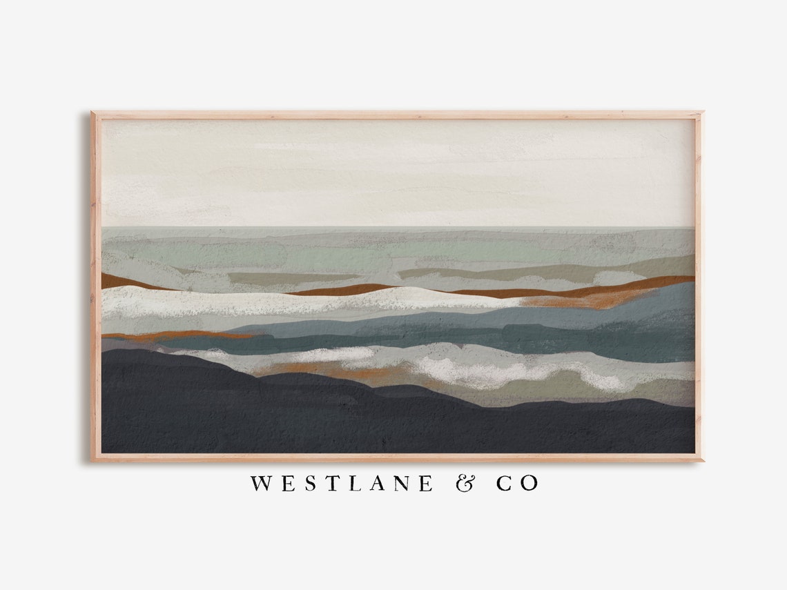 Modern Abstract Seascape Layered Ocean Waves Neutral Art Poster