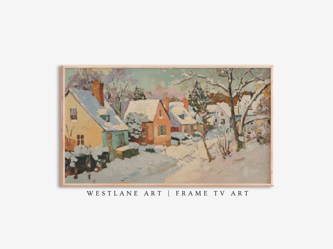 Snowy Village Painting Impressionist Winter Cottages in Snow Poster