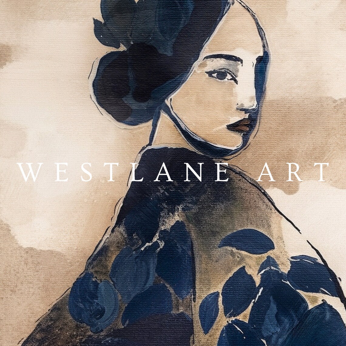 Portrait Modern Abstract Woman Navy Dress Painting Art Poster - Image 2