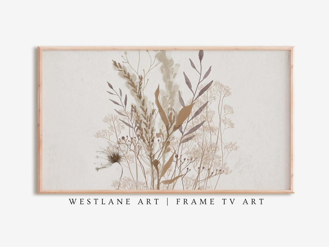Neutral Botanical Watercolor Dried Wildflowers Rustic Wall Art