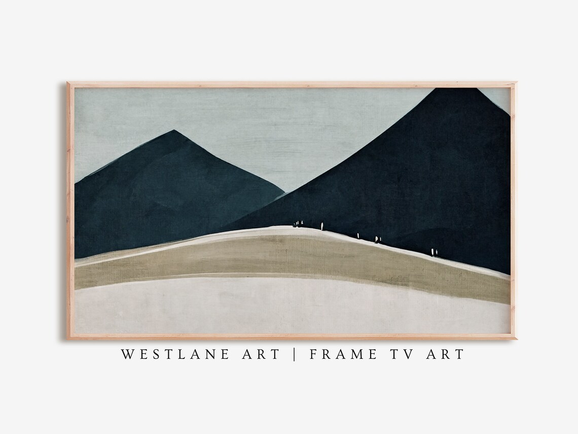 Mid Century Modern Abstract Mountains Dark Blue Landscape Poster