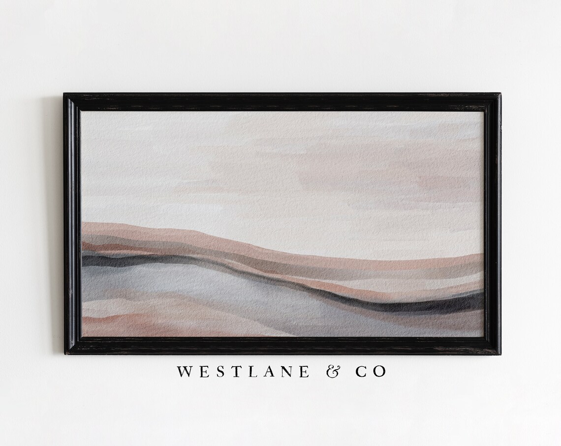 Neutral Abstract Coastal Painting Soft Beige Blush Waves Wall Art Poster - Image 2