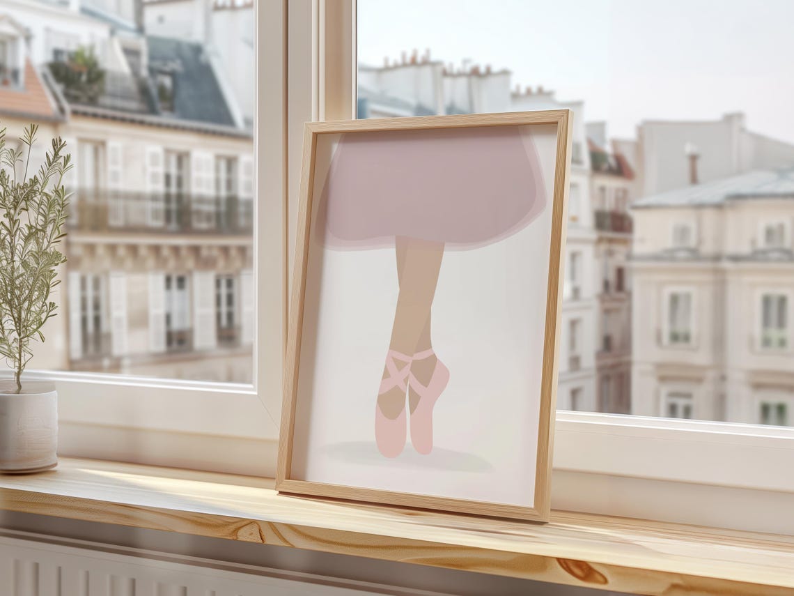 Pink Ballet Pointe Shoes En Pointe Minimalist Ballerina Feet Art Print - Image 3