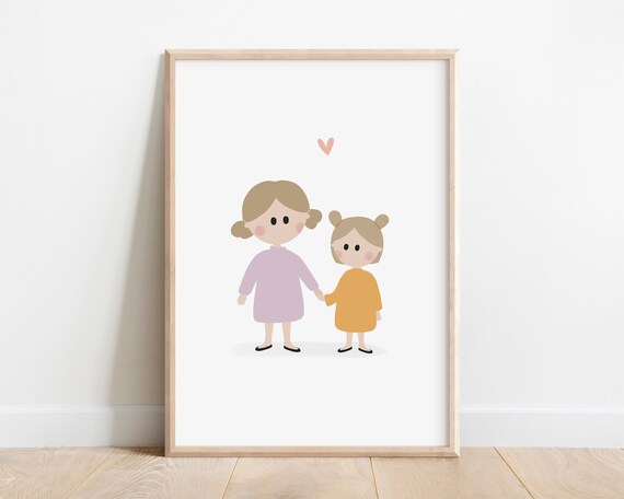 Little Sisters Art Print Sisters Bedroom Decor Sisters Wall Art Big Sister Little Sister Sisters Gift