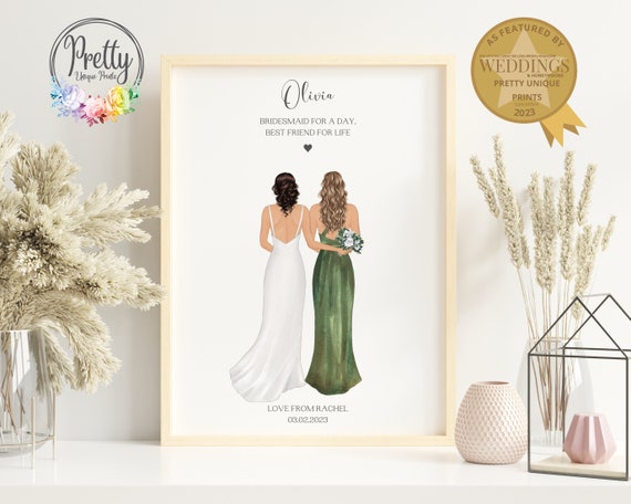 Personalised Gift For Bridesmaid Bride And Bridesmaid Print Thank You Bridesmaid Gift Wedding Keepsake