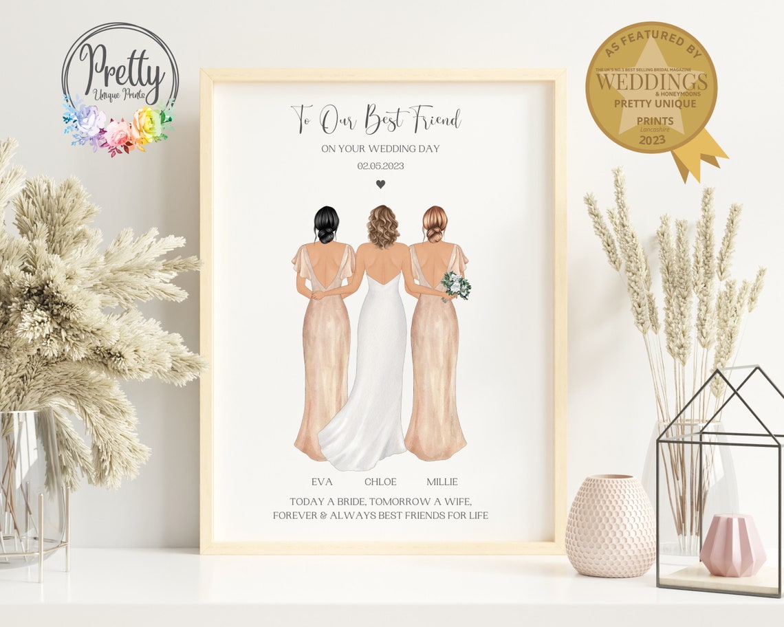 Gift For Bride From Bridesmaids Personalised Bride And Bridesmaid Print Bride Gift From Friend Bride Gift From Maid Of Honour