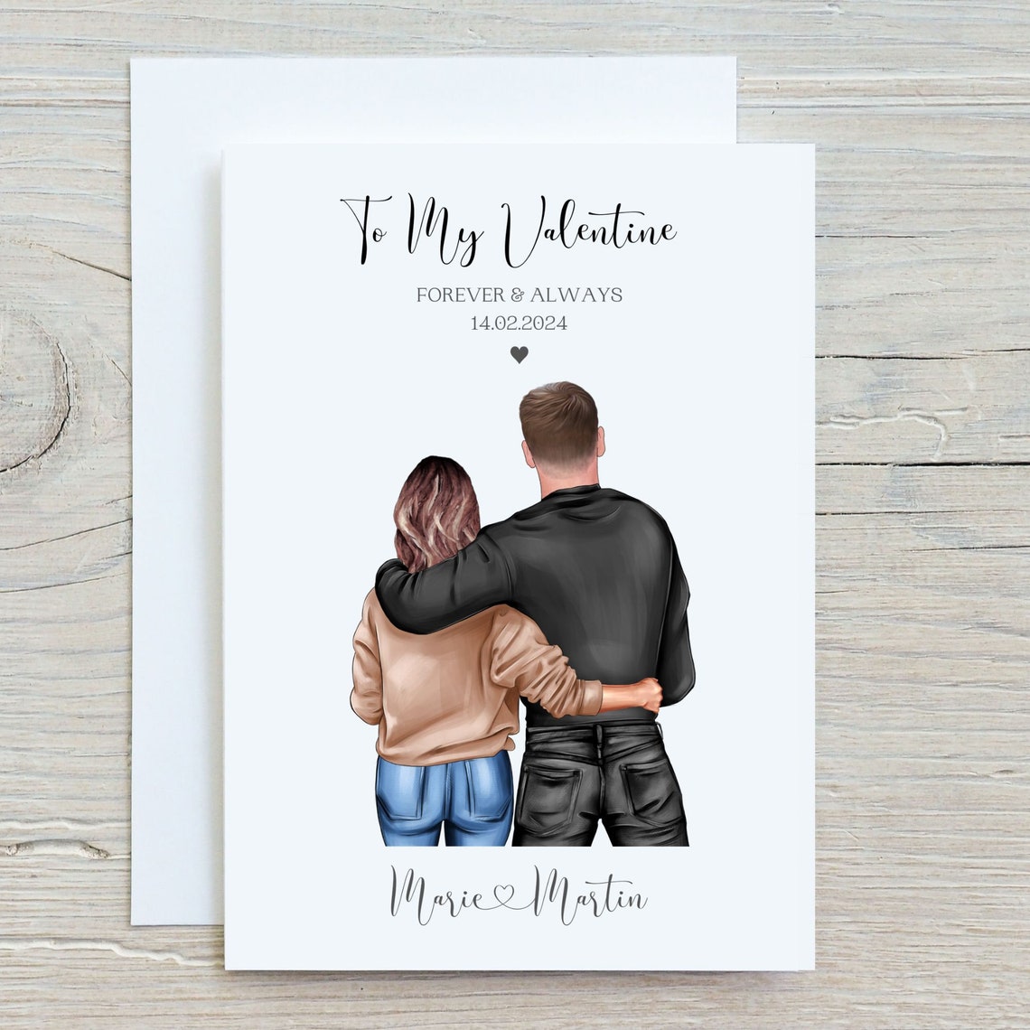 Personalised To My Valentine Couple Illustration Card Print 2024