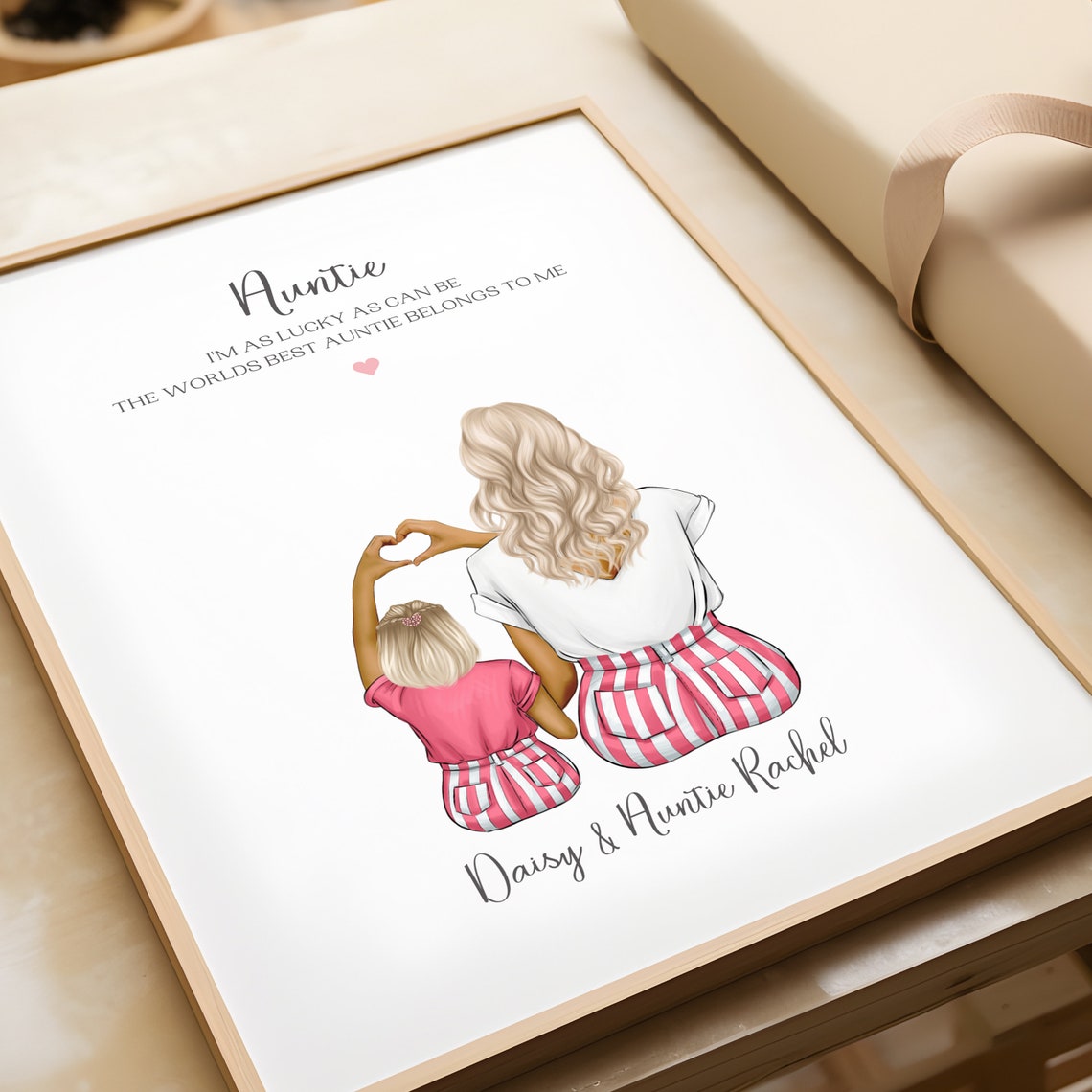 Personalised Auntie and Niece Heart Hands Keepsake Portrait Print