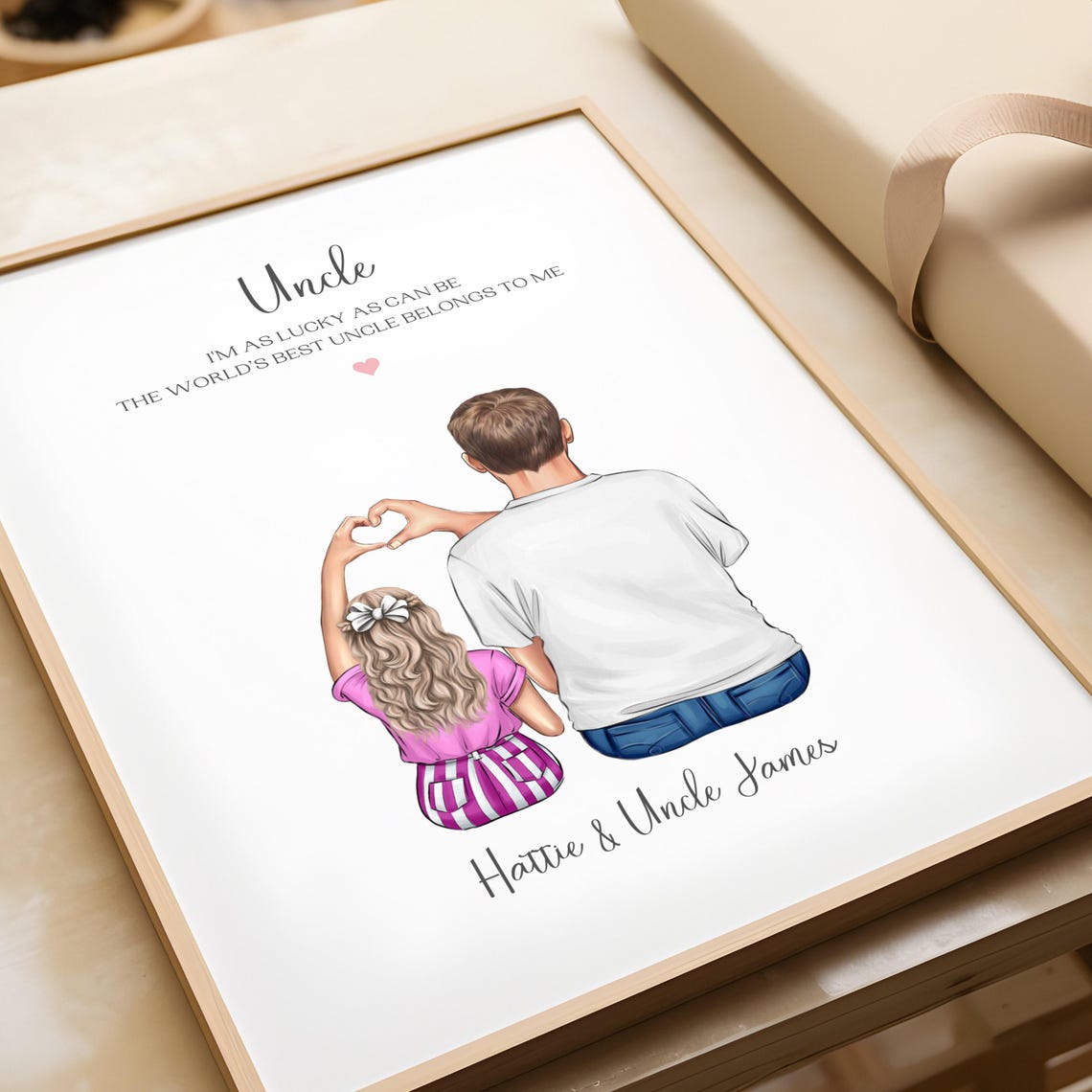Personalised Uncle and Niece Heart Hands Illustration Framed Print