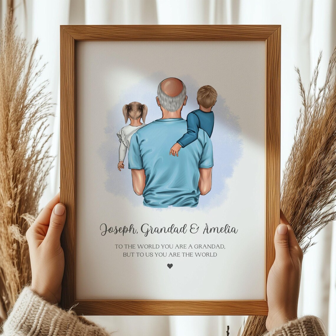 Personalised Grandad With Grandchildren Watercolor Portrait Poster