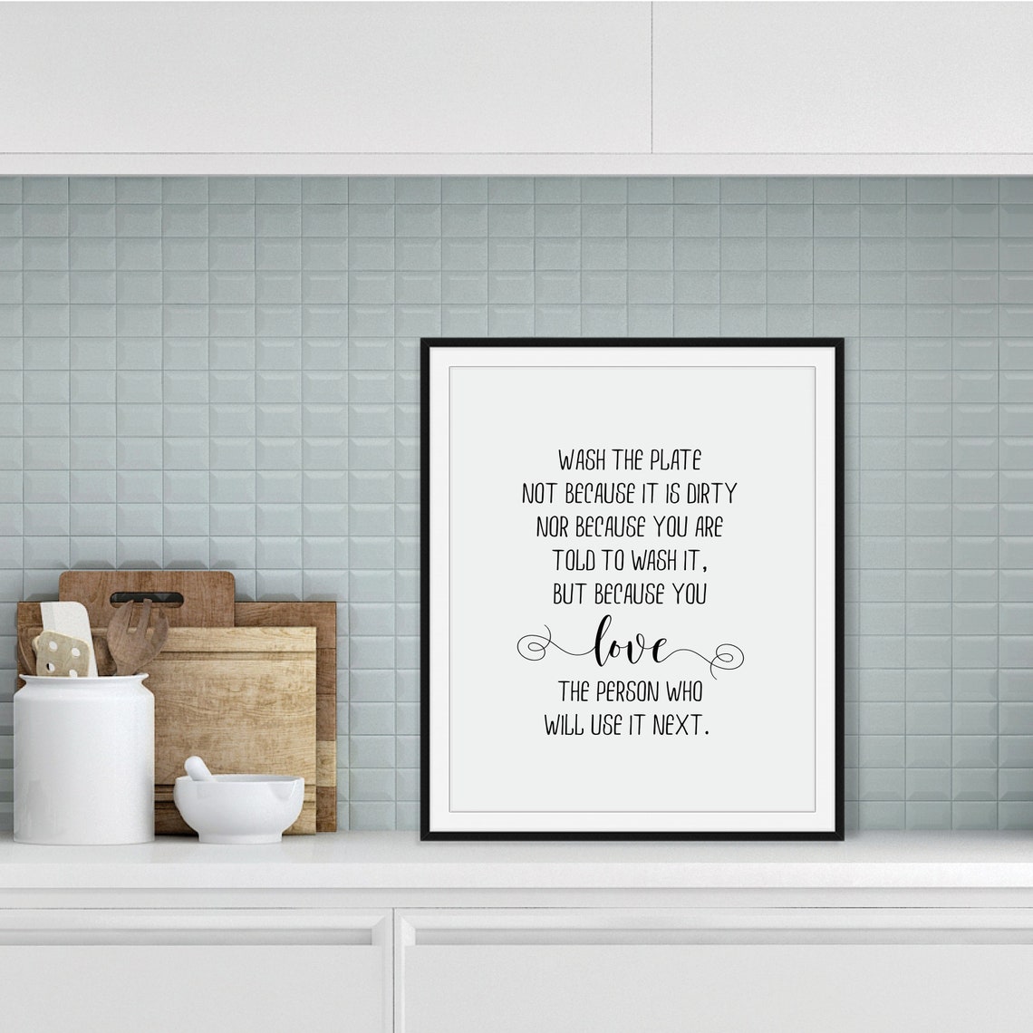 Wash the Plate Kitchen Quote Framed Hand Lettered Typography Poster - Image 2