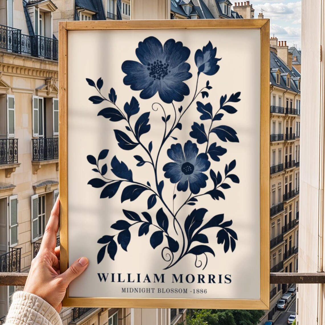 William Morris Midnight Blossom 1886 Navy Botanical Floral Poster