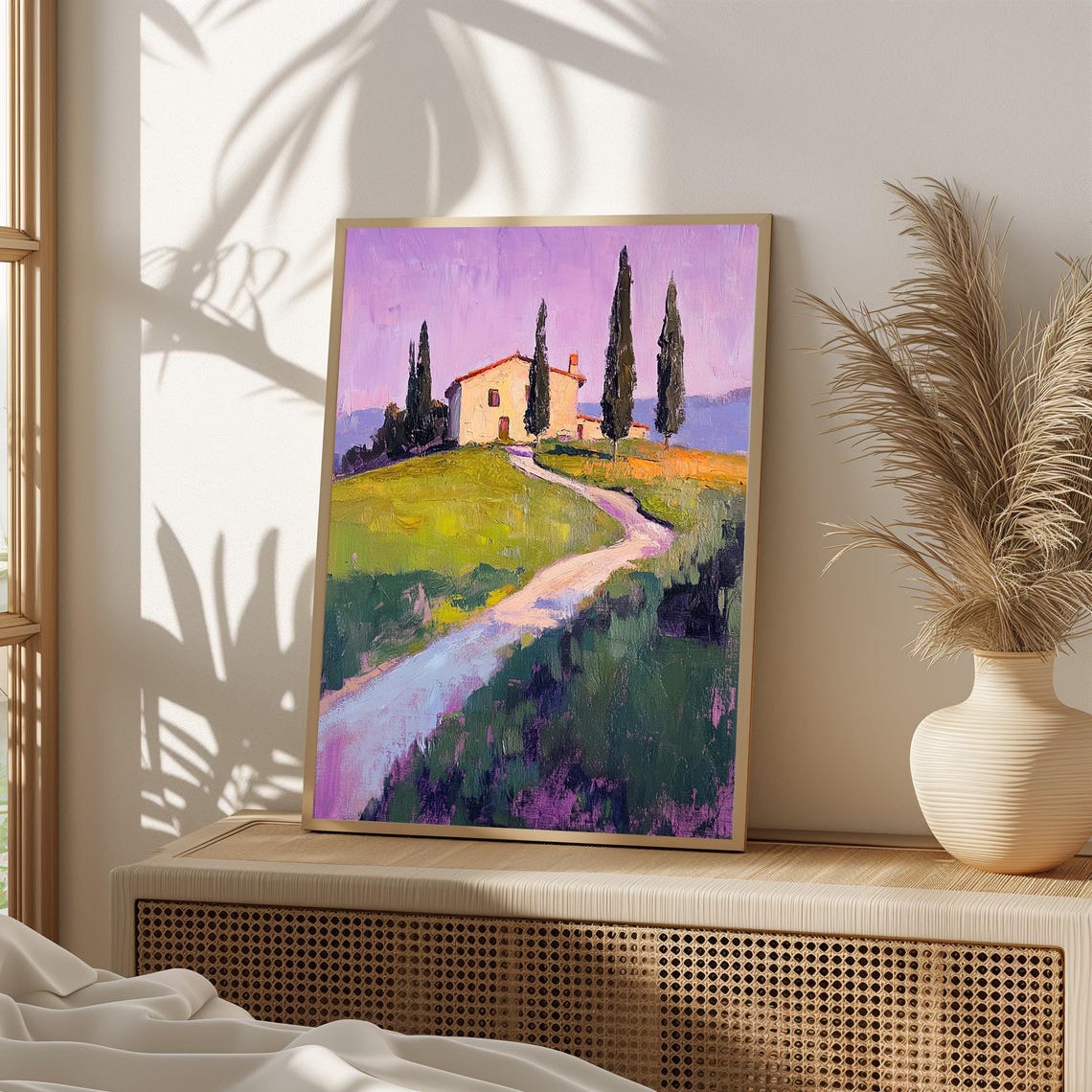 Italian Villa Cypress Trees Purple Sky Winding Road Art Poster